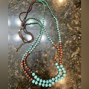 Turquoise and Brown Beaded Necklace
